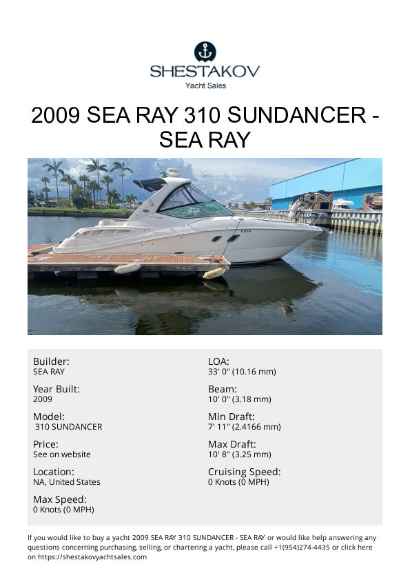 2009 SEA RAY 310 SUNDANCER -  310 SUNDANCER - 2009