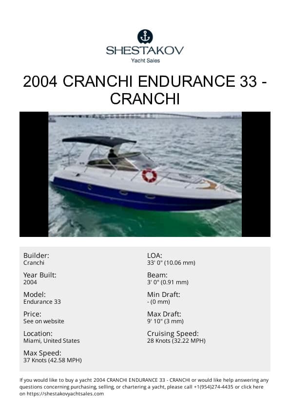 2004 Cranchi Endurance 33 - Endurance 33 - 2004