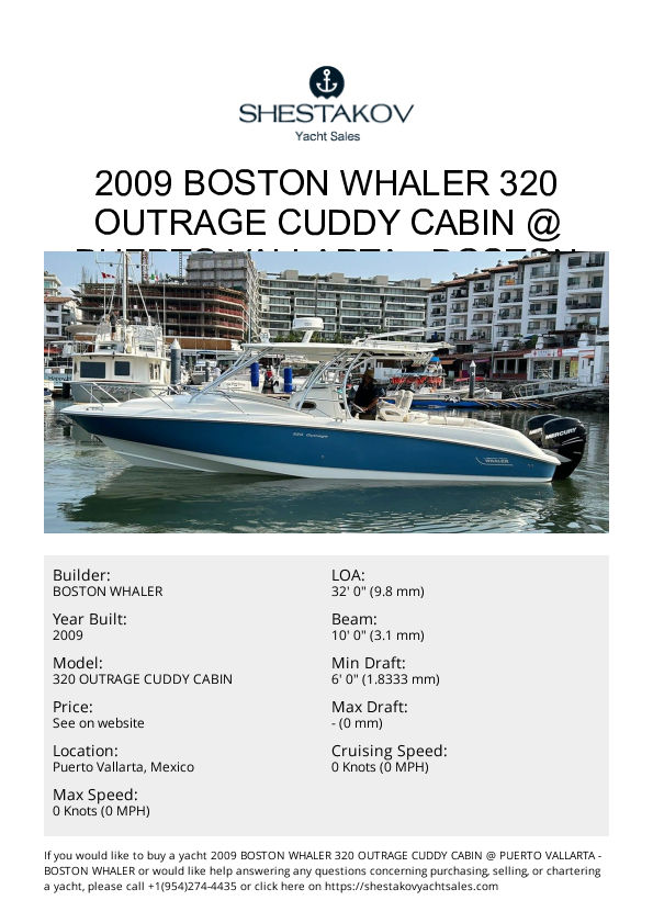 2009 Boston Whaler 320 Outrage Cuddy Cabin @ Puerto Vallarta - 320 OUTRAGE CUDDY CABIN - 2009