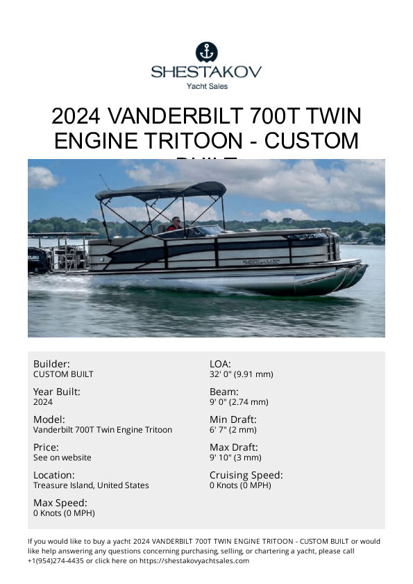 2024 Vanderbilt 700T Twin Engine Tritoon - Vanderbilt 700T Twin Engine Tritoon - 2024