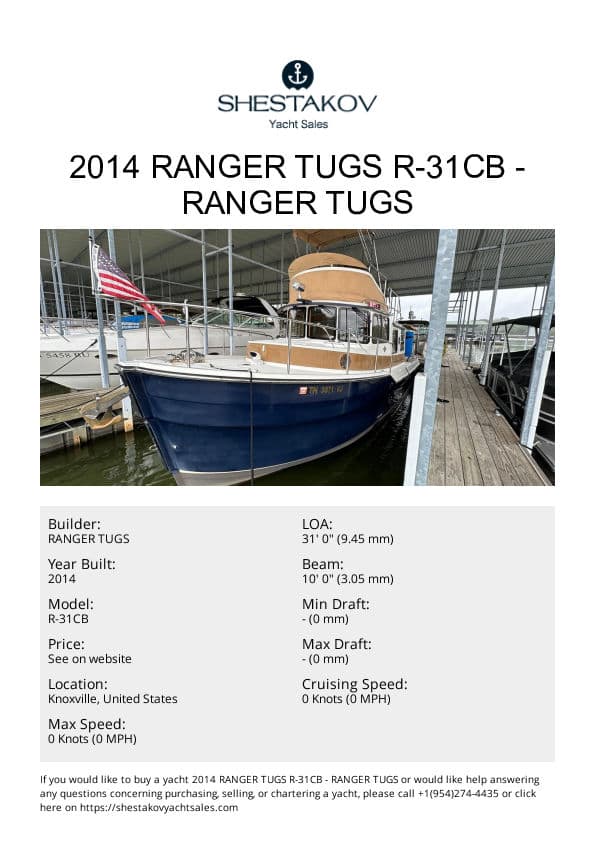 2014 Ranger Tugs R-31CB - R-31CB - 2014