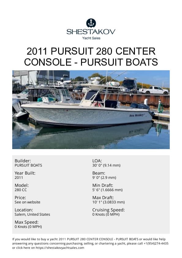 2011 Pursuit 280 Center Console - 280 CC - 2011