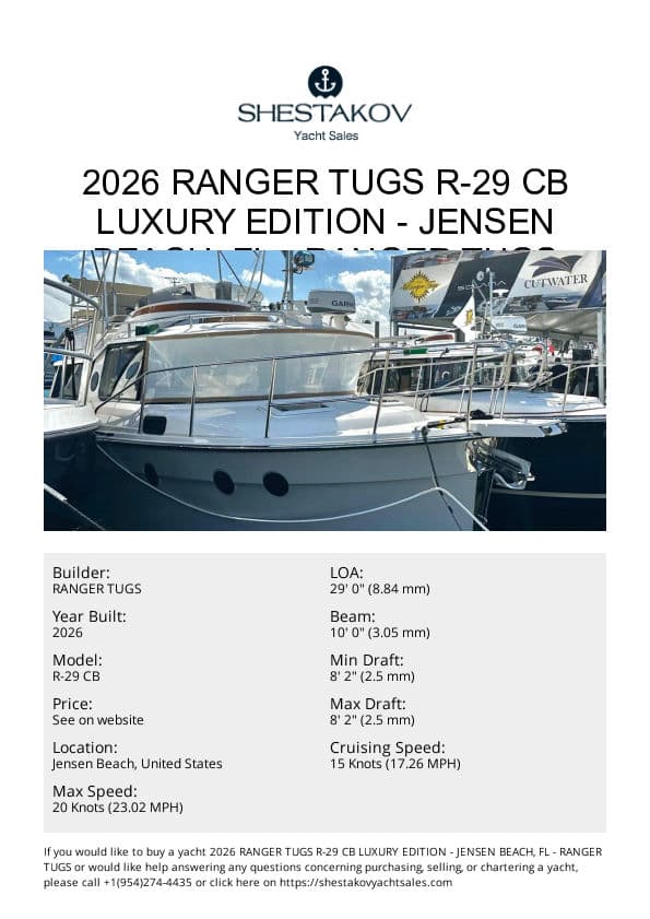 2026 Ranger Tugs R-29 CB Luxury Edition - Jensen Beach, FL - R-29 CB - 2026