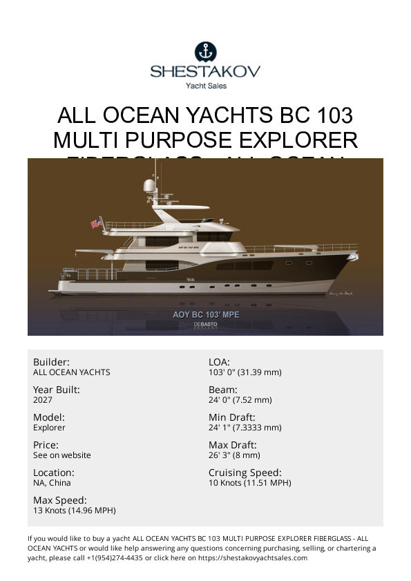 All Ocean Yachts BC 103 Multi Purpose Explorer Fiberglass - Explorer - 2027
