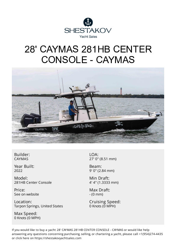 28' Caymas 281HB Center Console - 281HB Center Console - 2022