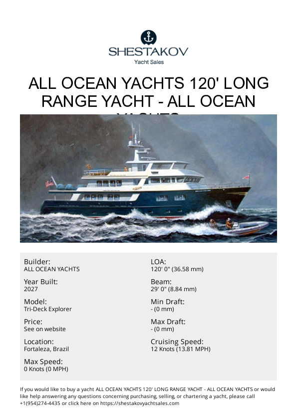 All Ocean Yachts 120' Long Range Yacht - Tri-Deck Explorer - 2027