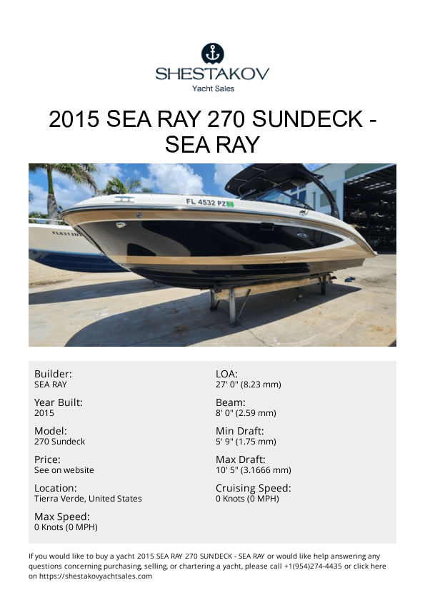 2015 Sea Ray 270 Sundeck - 270 Sundeck - 2015