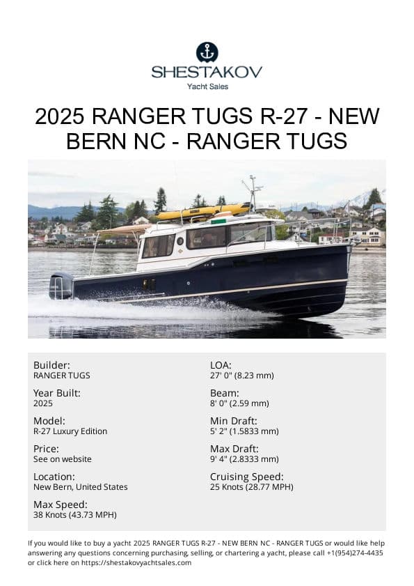 2025 Ranger Tugs R-27 - New Bern NC - R-27 Luxury Edition - 2025