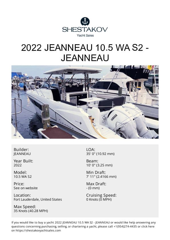 2022 Jeanneau 10.5 WA S2 - 10.5 WA S2 - 2022
