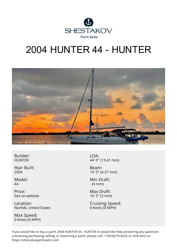 2004 Hunter 44 - 44 - 2004