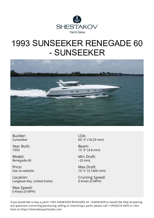 1993 Sunseeker Renegade 60 - Renegade 60 - 1993