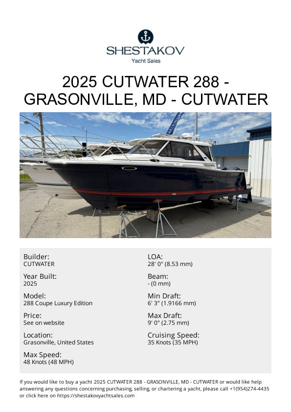2025 Cutwater 288 - Grasonville, MD - 288 Coupe Luxury Edition - 2025