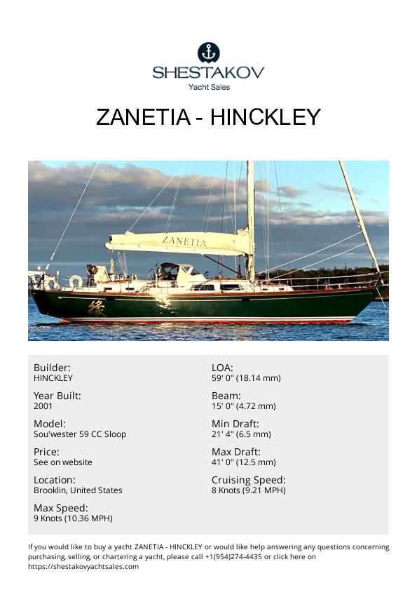 ZANETIA - Sou'wester 59 CC Sloop - 2001