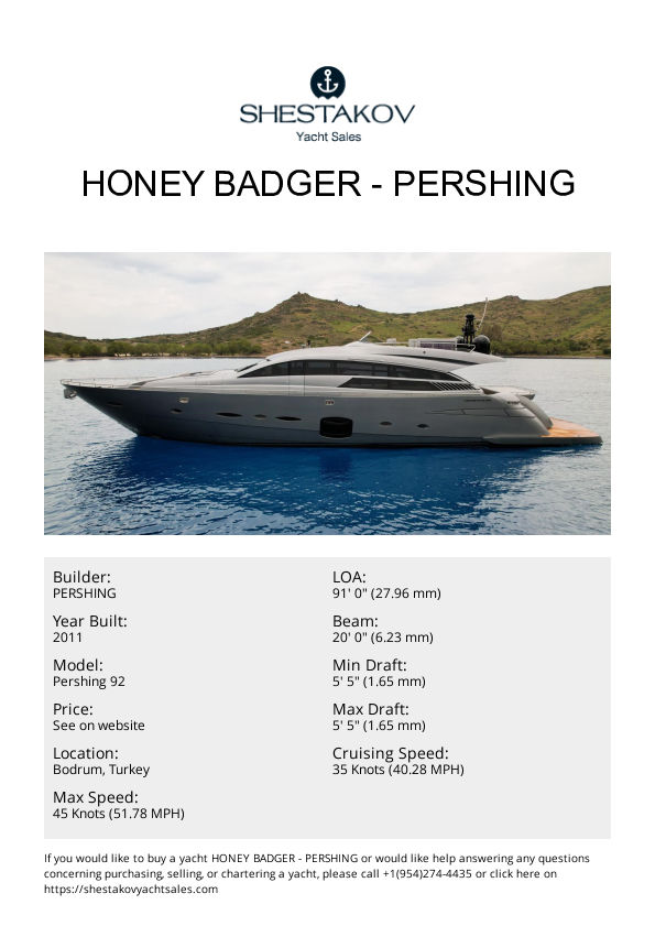 Honey Badger - Pershing 92 - 2012