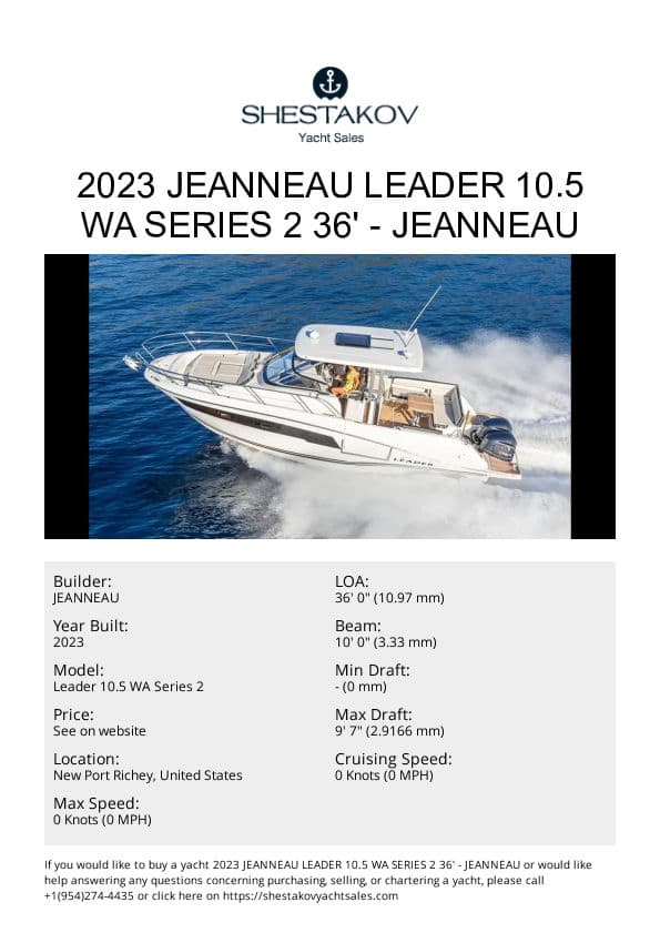 2023 Jeanneau Leader 10.5 WA Series 2 36' - Leader 10.5 WA Series 2 - 2023