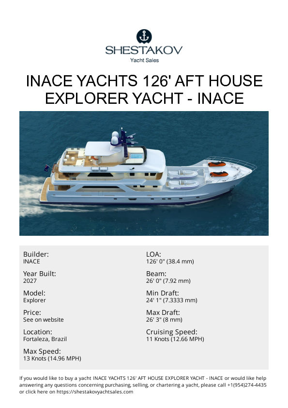 Inace Yachts 126' Aft House Explorer Yacht - Explorer - 2027