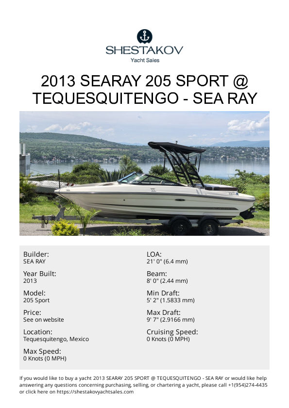 2013 SeaRay 205 Sport @ Tequesquitengo - 205 Sport - 2013