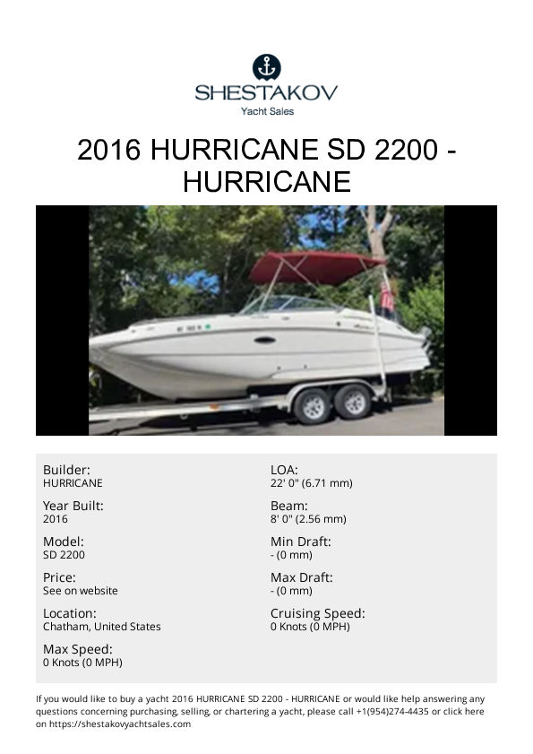 2016 Hurricane SD 2200 - SD 2200 - 2016