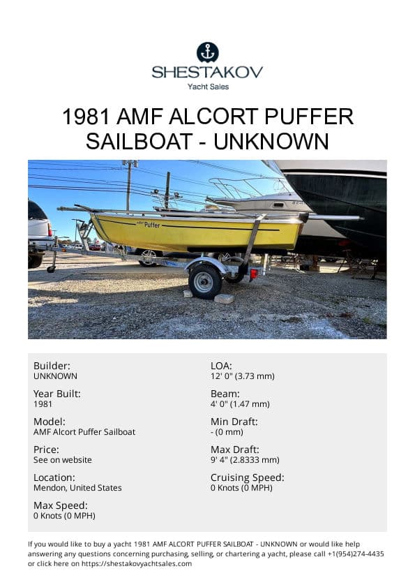 1981 AMF Alcort Puffer Sailboat - AMF Alcort Puffer Sailboat - 1981