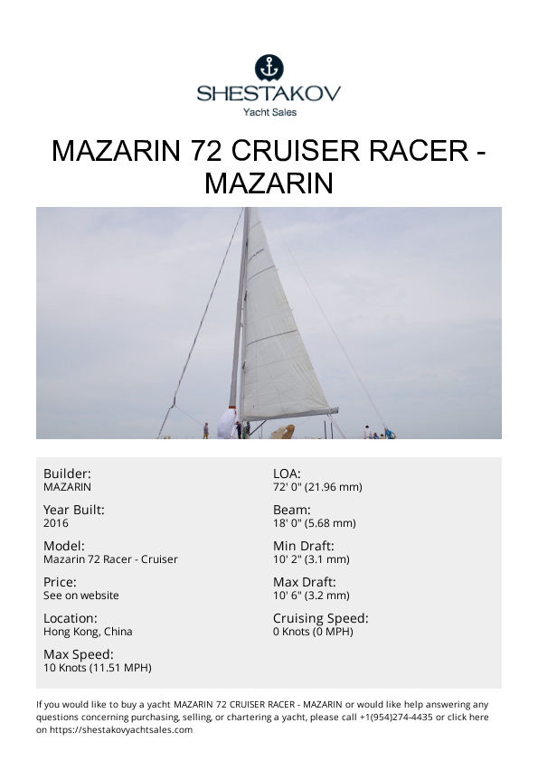 Mazarin 72 Cruiser Racer - Mazarin 72 Racer - Cruiser - 2017