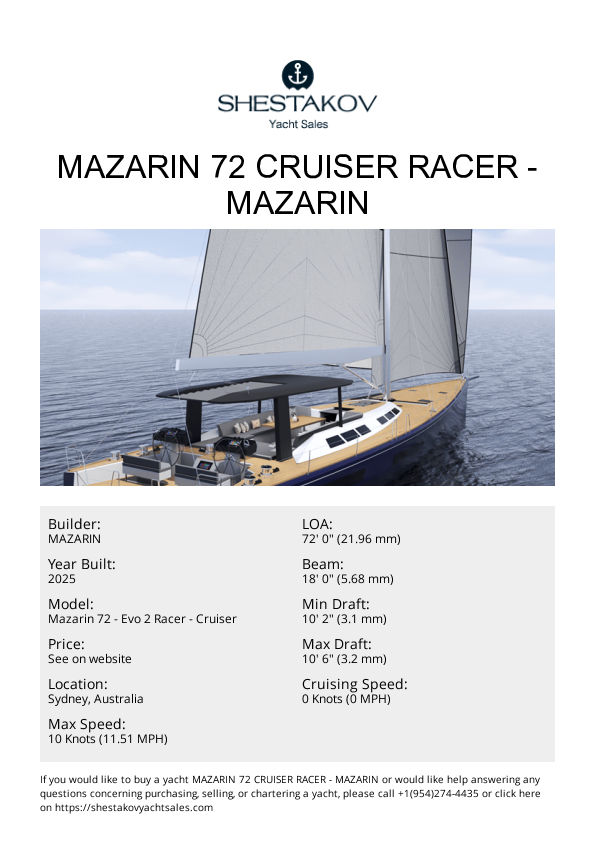 Mazarin 72 Cruiser Racer - Mazarin 72 - Evo 2 Racer - Cruiser - 2025