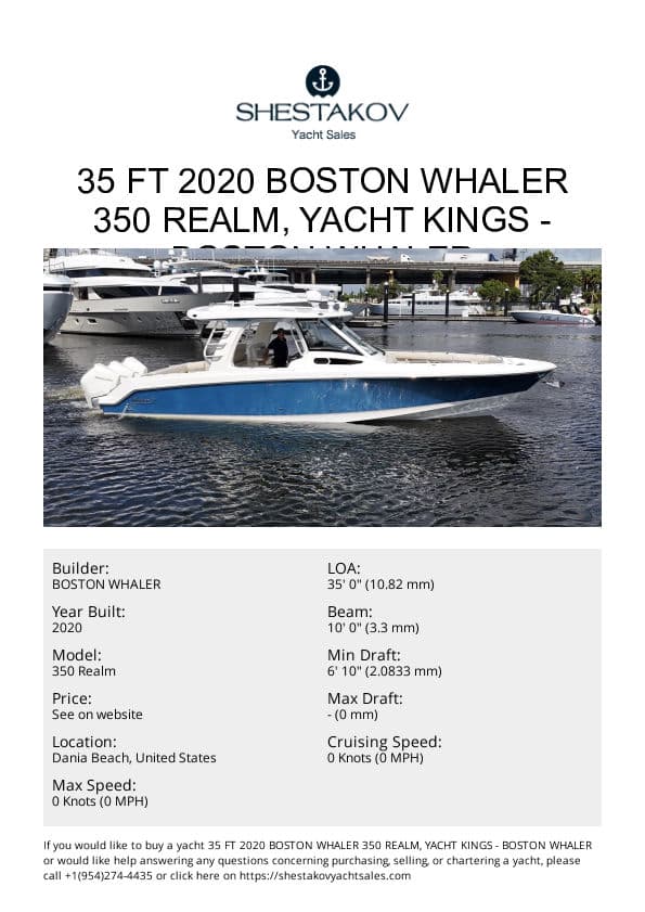 35 ft 2020 Boston Whaler 350 Realm, Yacht Kings - 350 Realm - 2020