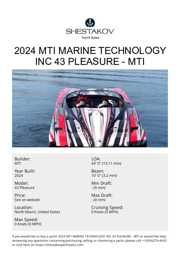 2024 MTI Marine Technology Inc 43 Pleasure - 43 Pleasure - 2024