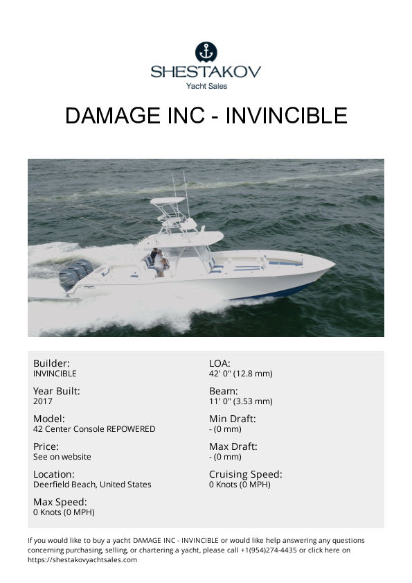 DAMAGE INC - 42 Center Console REPOWERED - 2017