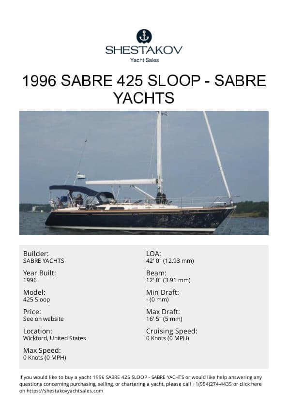 1996 Sabre 425 Sloop - 425 Sloop - 1996