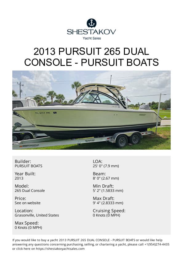 2013 Pursuit 265 Dual Console - 265 Dual Console - 2013