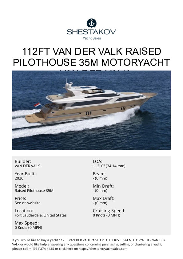 112ft Van der Valk Raised Pilothouse 35M Motoryacht - Raised Pilothouse 35M - 2026