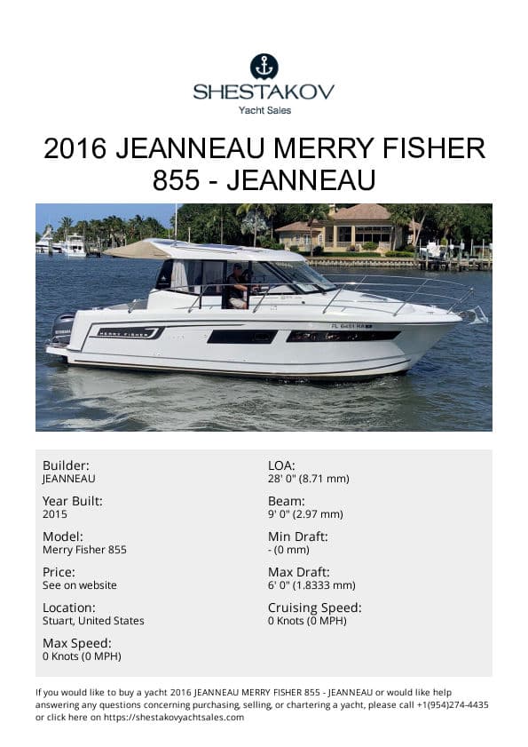 2016 Jeanneau Merry Fisher 855 - Merry Fisher 855 - 2016