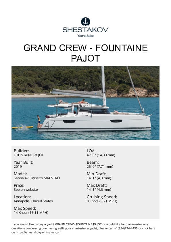 Grand Crew - Saona 47 Owner's MAESTRO - 2019