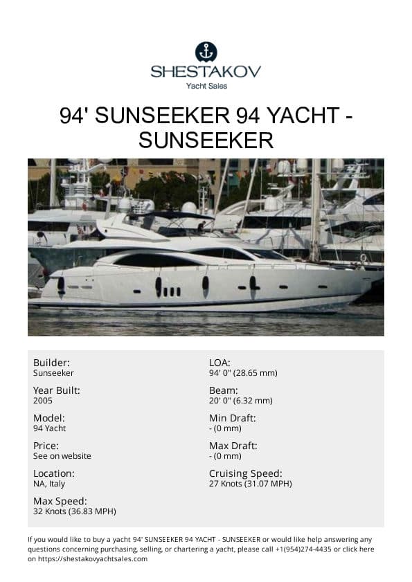 94' Sunseeker 94 Yacht - 94 Yacht - 2005