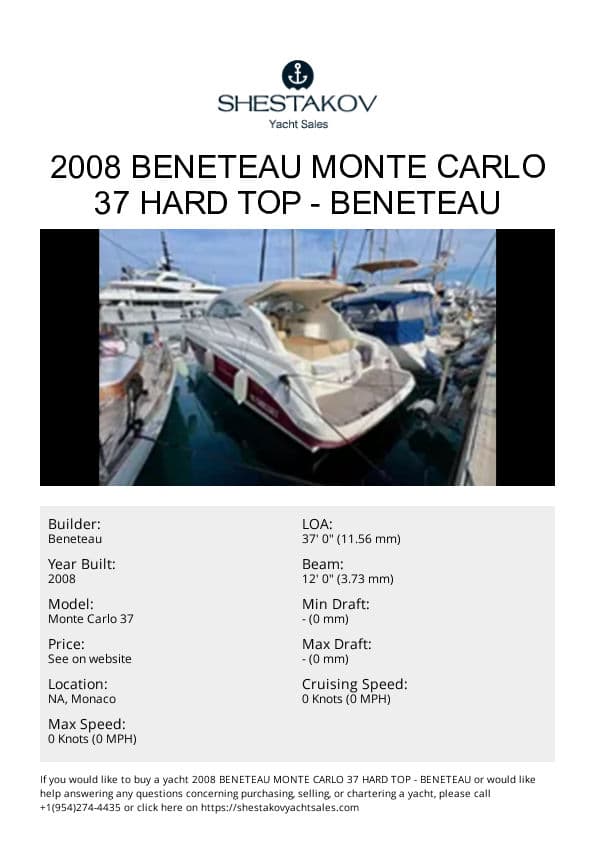 2008 Beneteau Monte Carlo 37 Hard Top - Monte Carlo 37 - 2008