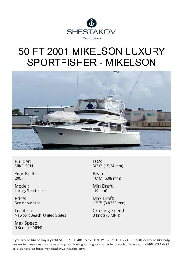 50 ft 2001 Mikelson Luxury Sportfisher - Luxury Sportfisher - 2001
