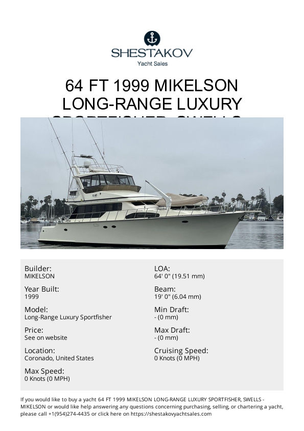 64 ft 1999 Mikelson Long-Range Luxury Sportfisher, Swells - Long-Range Luxury Sportfisher - 1999