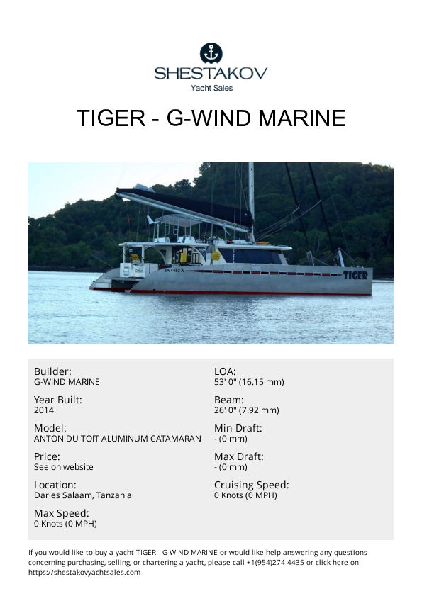 Tiger - ANTON DU TOIT ALUMINUM CATAMARAN - 2014