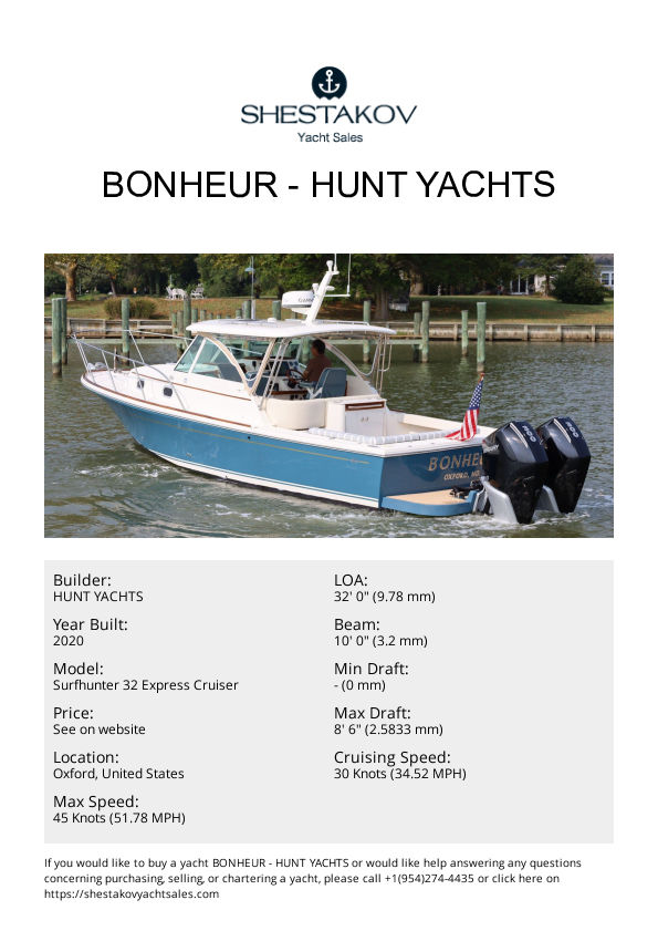 BONHEUR - Surfhunter 32 Express Cruiser - 2020