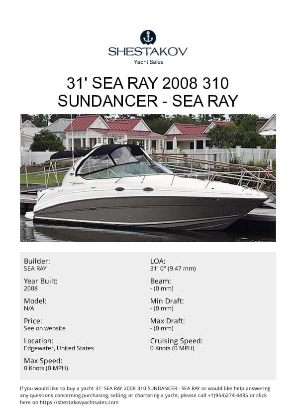 31' Sea Ray 2008 310 Sundancer - undefined - 2008