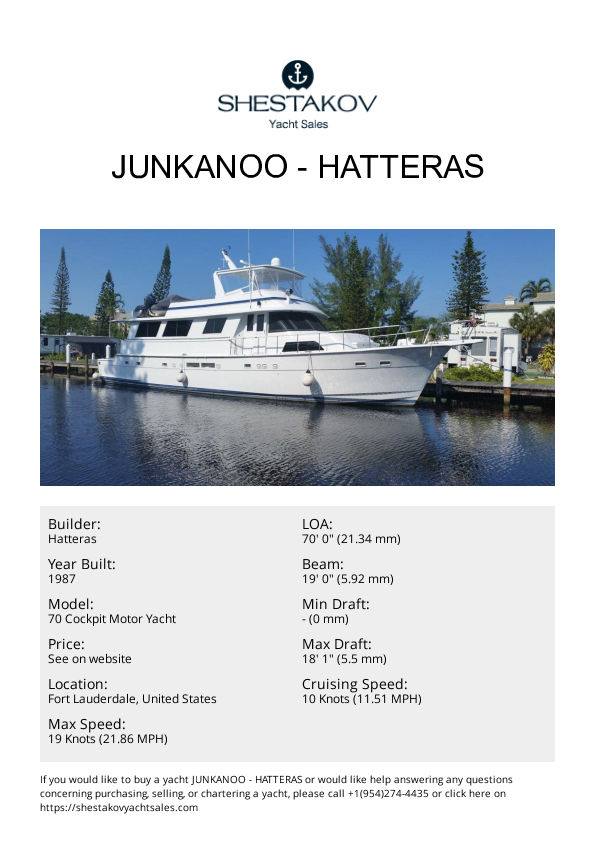 JUNKANOO - 70 Cockpit Motor Yacht - 1987