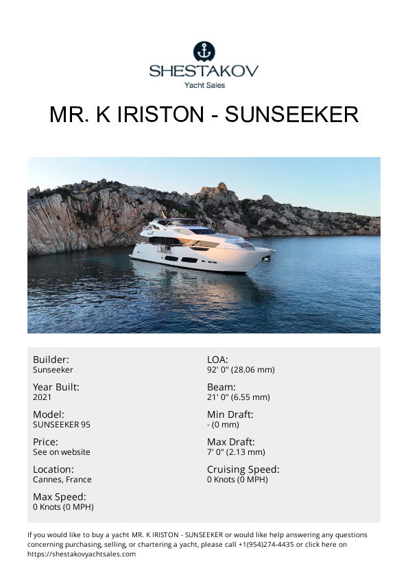 MR. K IRISTON - SUNSEEKER 95 - 2021