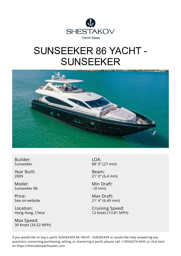 Sunseeker 86 Yacht - Sunseeker 86 - 2009