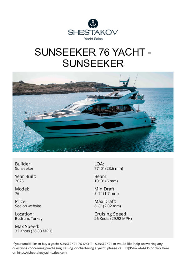 SVETLANA - Sunseeker 76 Yacht - 2025