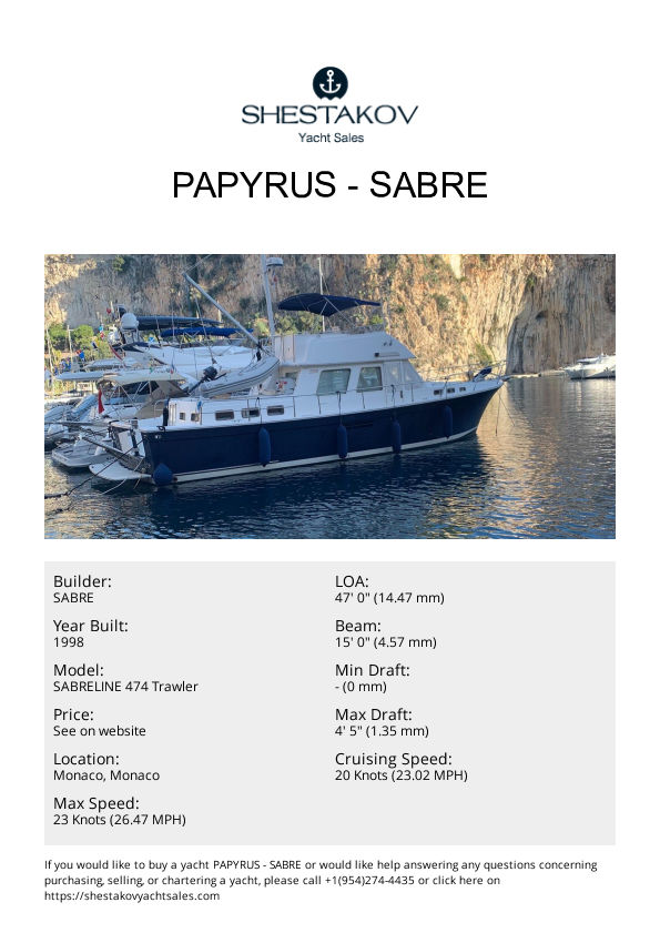 PAPYRUS - SABRELINE 474 Trawler - 1996