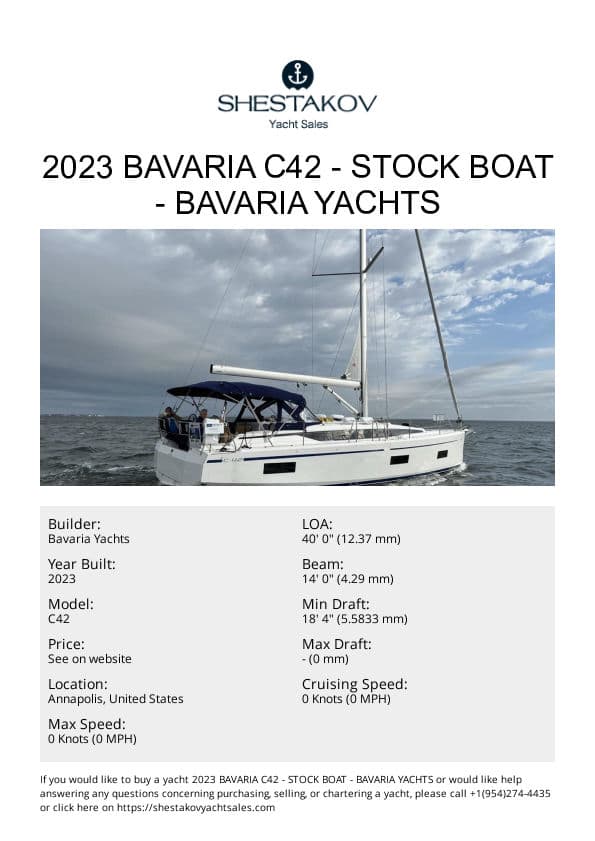 2023 Bavaria C42 - Stock Boat - C42 - 2023