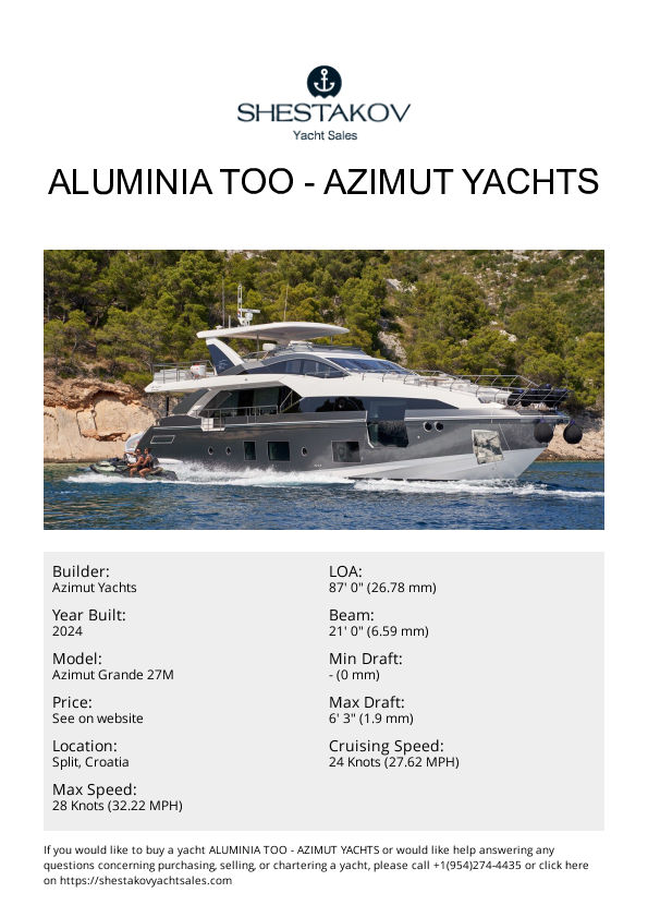 ALUMINIA TOO - Azimut Grande 27M - 2024