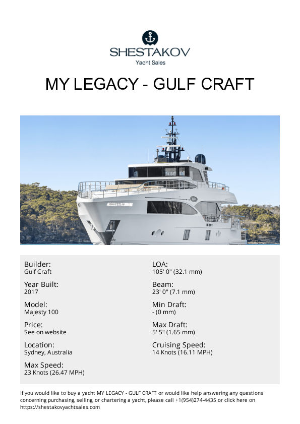 MY LEGACY - Majesty 100 - 2017