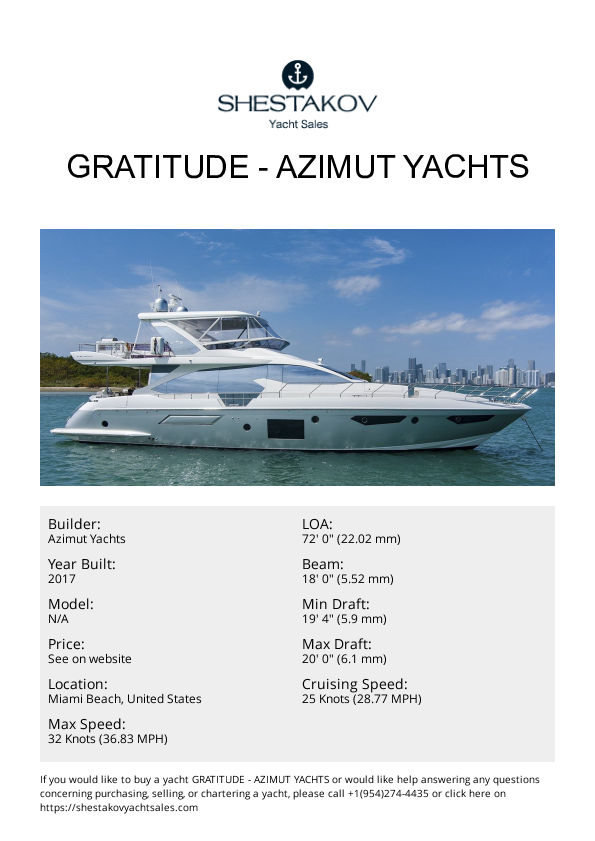 GRATITUDE - 64 Flybridge - 2017