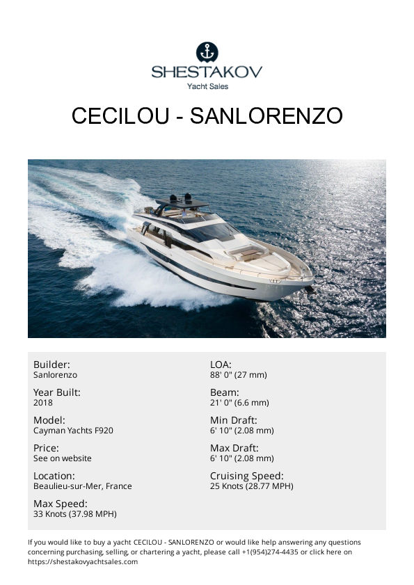 Cecilou - Cayman Yachts F920 - 2018